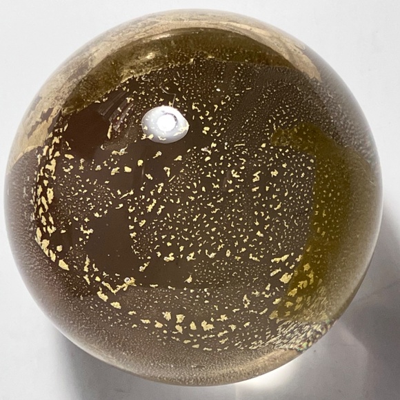 RANDY STRONG Signed Paperweight / 3.25 Inches / Vintage 1993 Gold Foil Art Glass - Picture 5 of 9